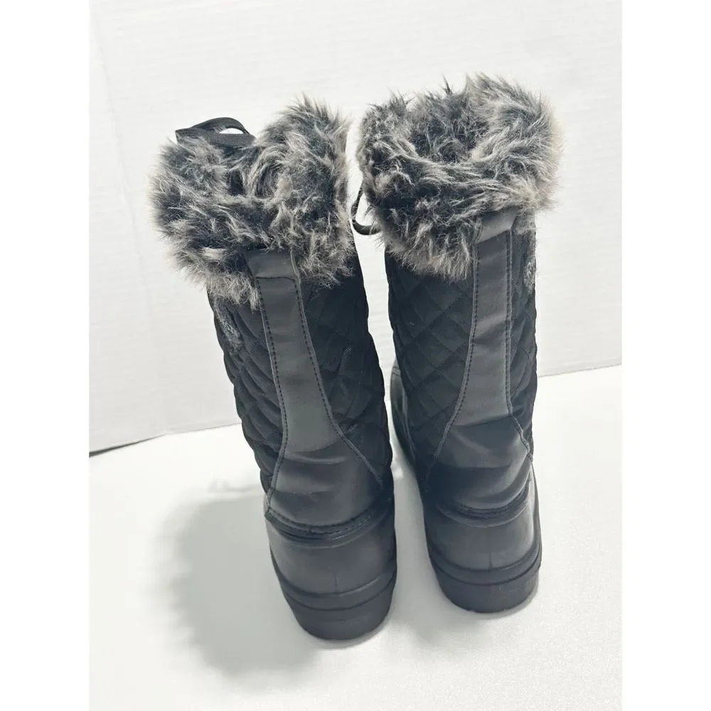 Quest Powder Winter Snow Boots Faux Fur Collar 3M Insulated Rubber Boots Black 7